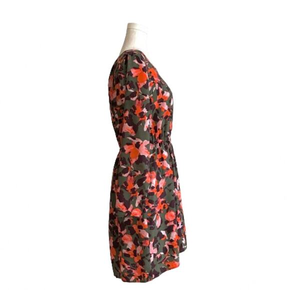 J. Crew Factory Green Orange Floral Long Sleeve Tulip Hem Lined Dress Size 6 - Picture 6 of 12